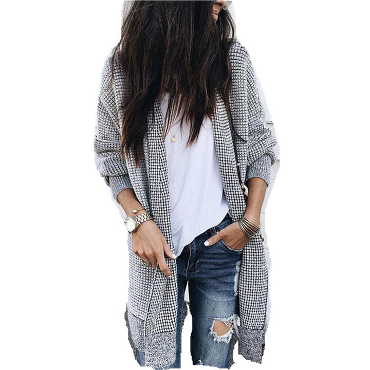 Cardigan femme à carreaux avec zone avant ouverte et détails élégants Chic & Stil