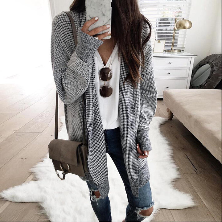 Cardigan femme à carreaux avec zone avant ouverte et détails élégants Chic & Stil