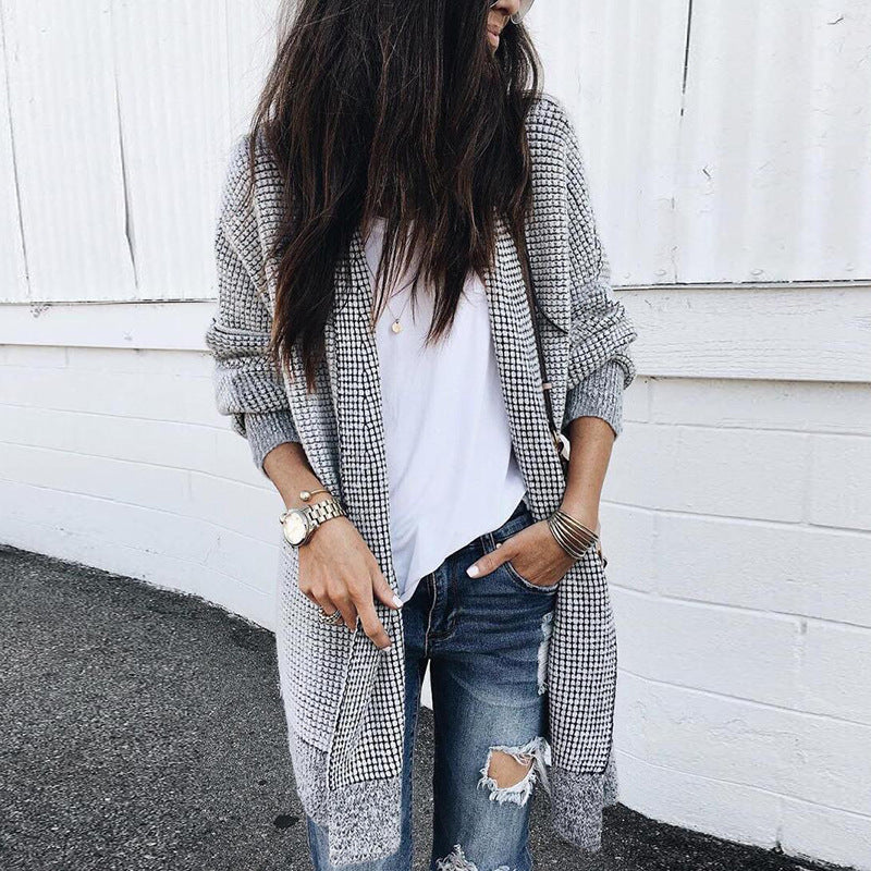 Cardigan femme à carreaux avec zone avant ouverte et détails élégants Chic & Stil