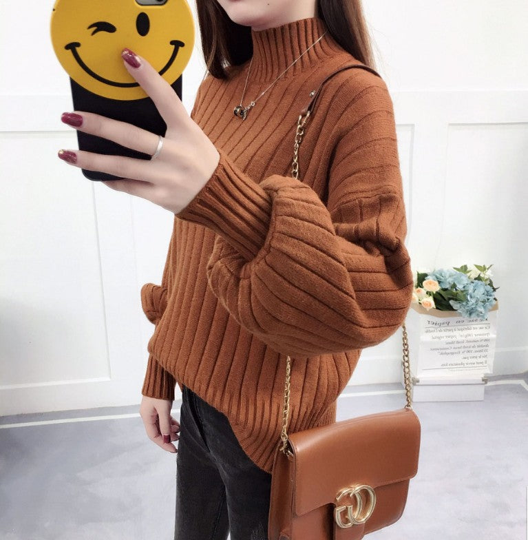 Thick knit sweater for women with high collar and textured design Lune London