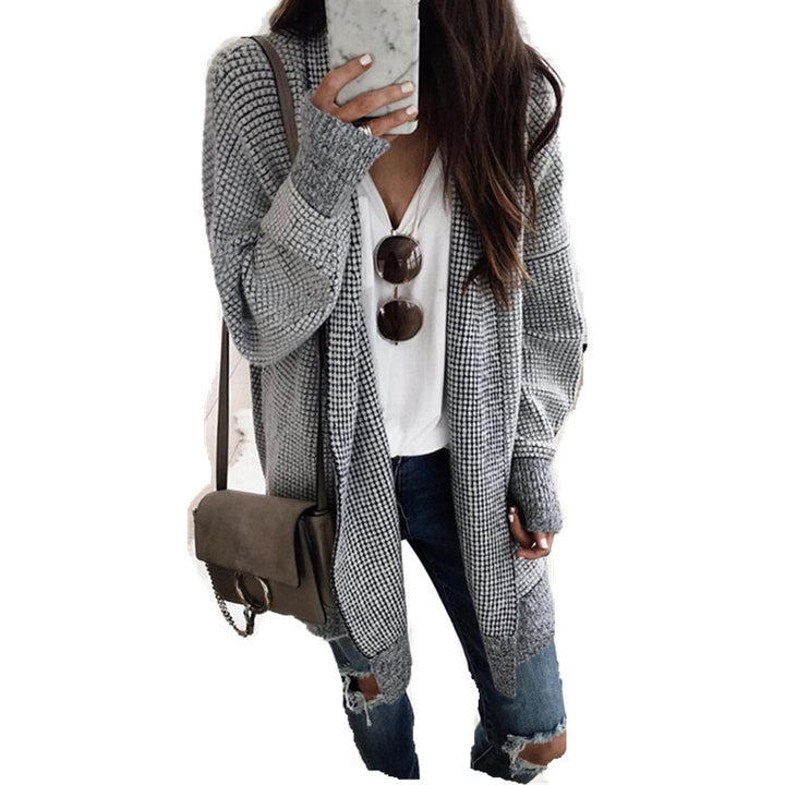 Cardigan femme à carreaux avec zone avant ouverte et détails élégants Chic & Stil