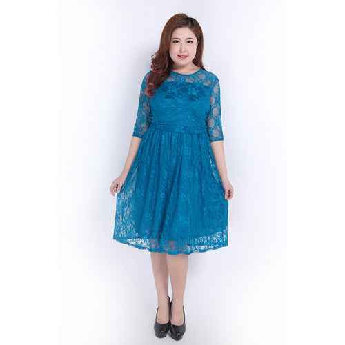 Women's lace dress with elegant round neckline and flared skirt Lune London