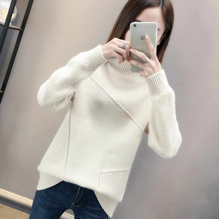 Pull confortable pour femmes avec design texturé et col montant Chic & Stil