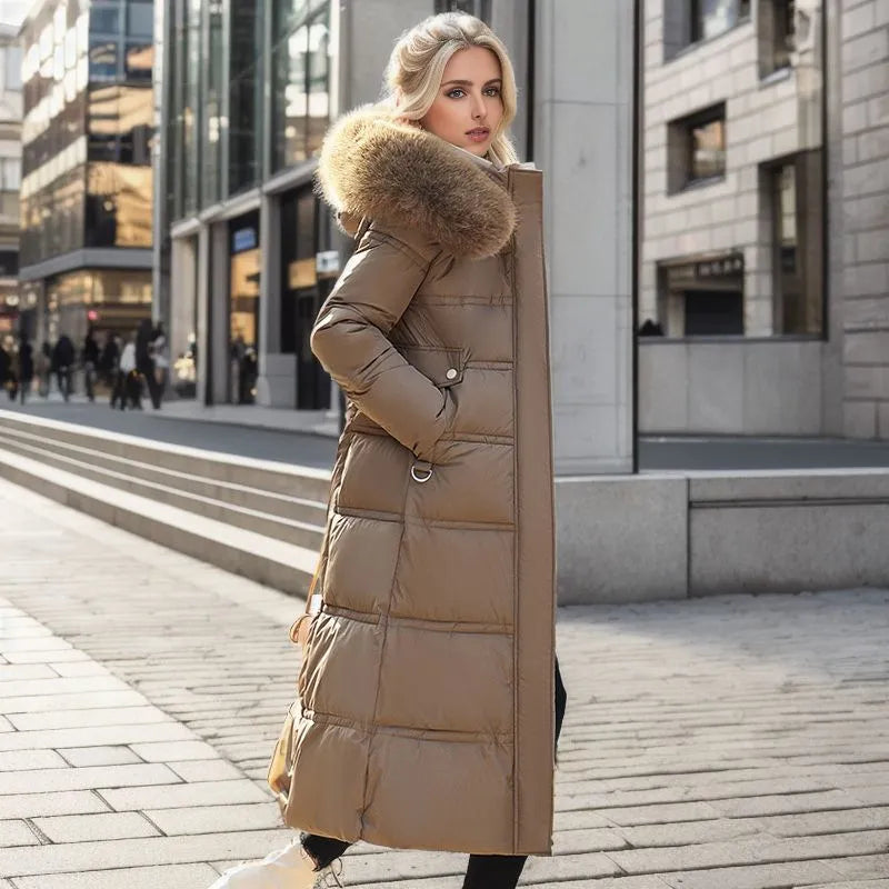Lune London | Women's Long Winter Jacket with Fur Hood and Belt