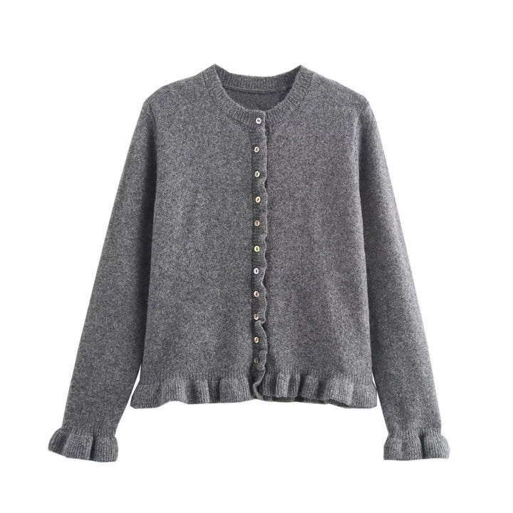 Lune London | Ruffled women's cardigan with buttons, chic layered top