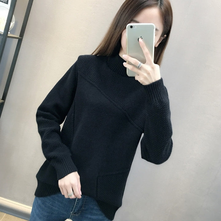 Pull confortable pour femmes avec design texturé et col montant Chic & Stil