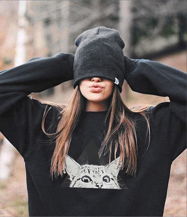 Sweat-shirt féminin avec motif de chat et design géométrique créatif Chic & Stil