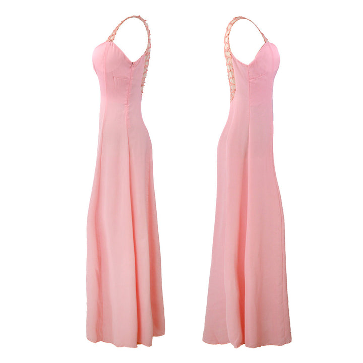 Ladies elegant evening dress with deep V-neck and shimmering details