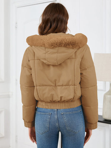 Chic und Stil | Cozy padded winter jacket with fur hood and pockets