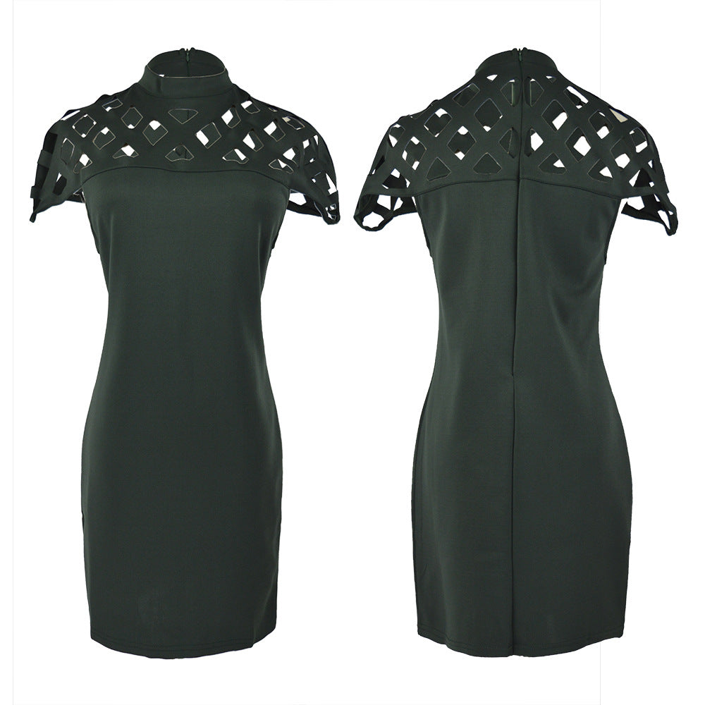Ladies Figure-Hugging Mini Dress with Artistic Cut-Out Design and High Collar Lune London