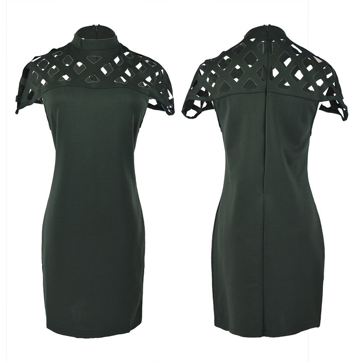 Ladies Figure-Hugging Mini Dress with Artistic Cut-Out Design and High Collar Lune London