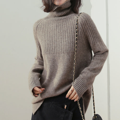 Pull tricoté pour femmes avec col montant et texture côtelée Chic & Stil