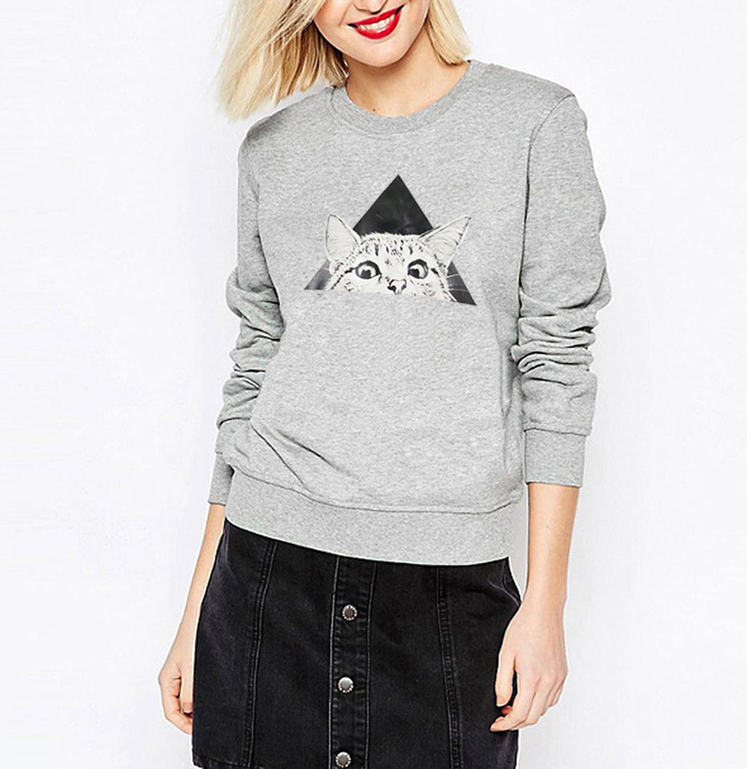Sweat-shirt féminin avec motif de chat et design géométrique créatif Chic & Stil