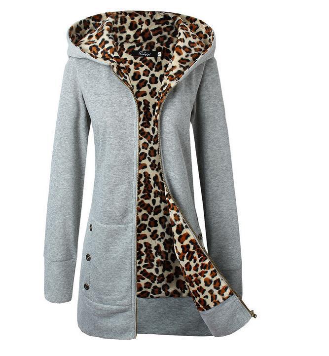 Ladies Long Sporty Jacket with leopard print inside Chic and Stylish