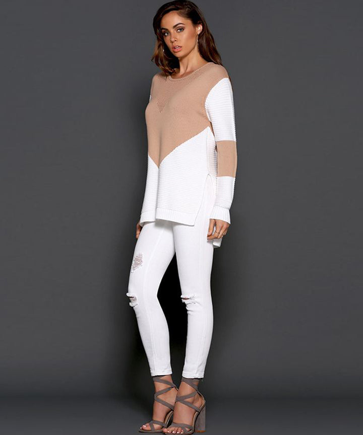 Knit sweater for women with a modern color block and a unique structure design Lune London