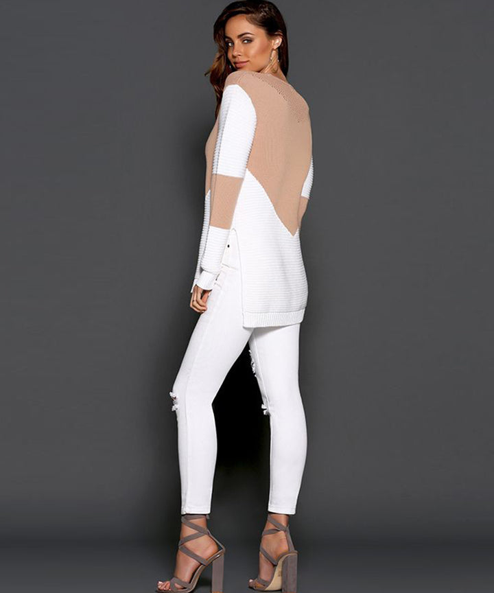 Knit sweater for women with a modern color block and a unique structure design Lune London