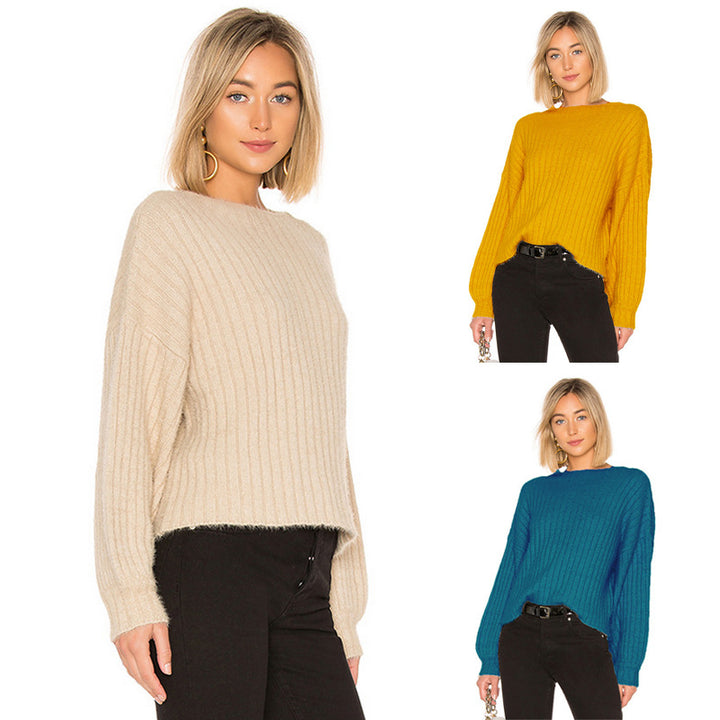 Fashion knitted sweater for women with drop shoulders and a fine ribbed texture Lune London