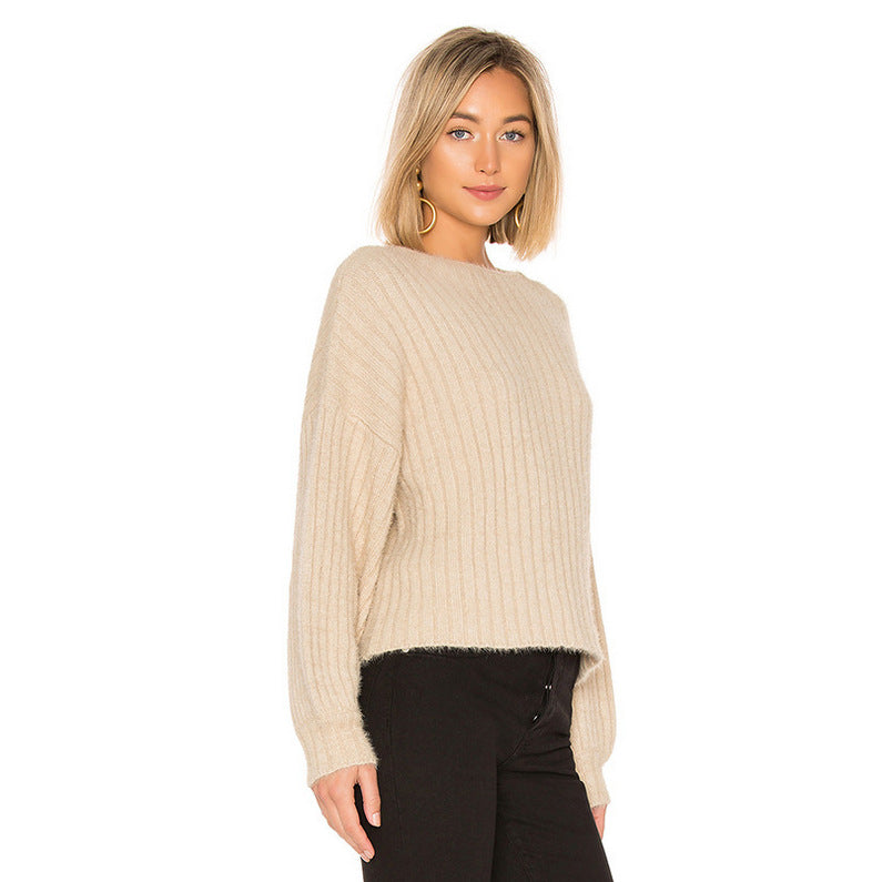 Fashion knitted sweater for women with drop shoulders and a fine ribbed texture Lune London