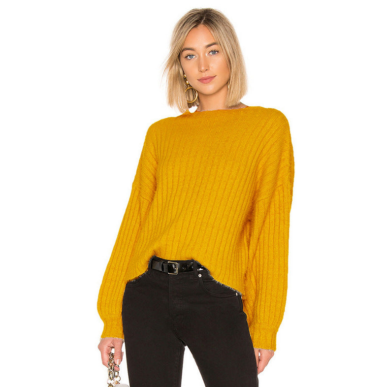 Fashion knitted sweater for women with drop shoulders and a fine ribbed texture Lune London