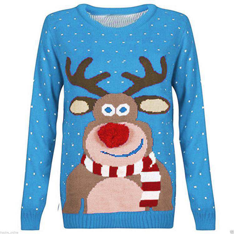 Women's Christmas sweater with a cheerful reindeer pattern and colorful details Lune London