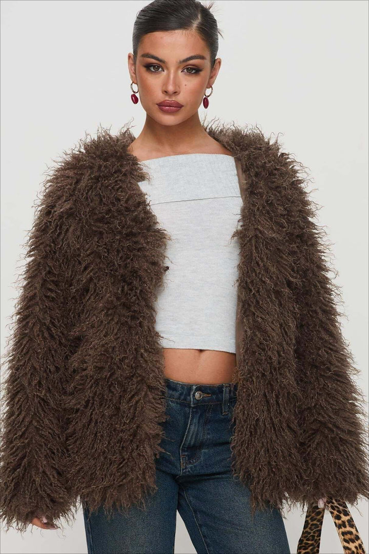 Lune London | Fluffy Brown Faux Fur Oversized Jacket