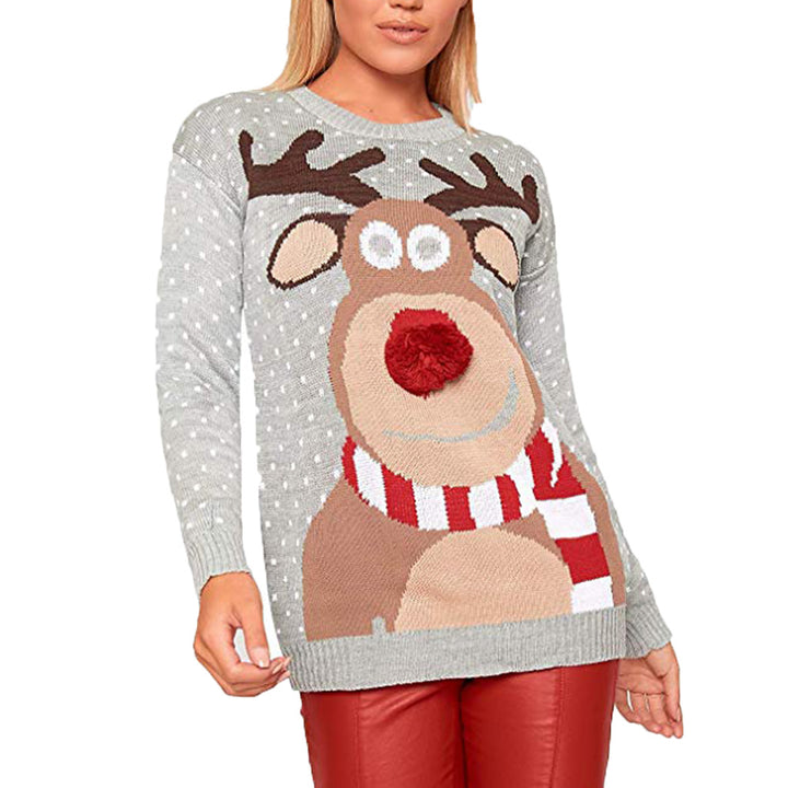 Women's Christmas sweater with a cheerful reindeer pattern and colorful details Lune London