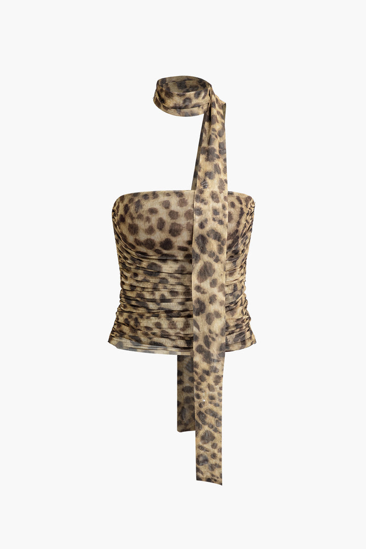 Lune London | Halter-neck mesh top with leopard print
