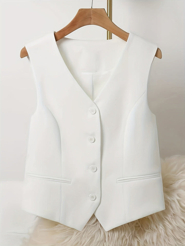 Lune London | Solid Color Sleeveless Vest with V-Neck and Button Closure