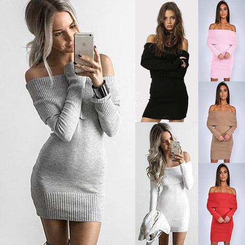 Knit dress for women with bateau neckline and fitted cut Lune London