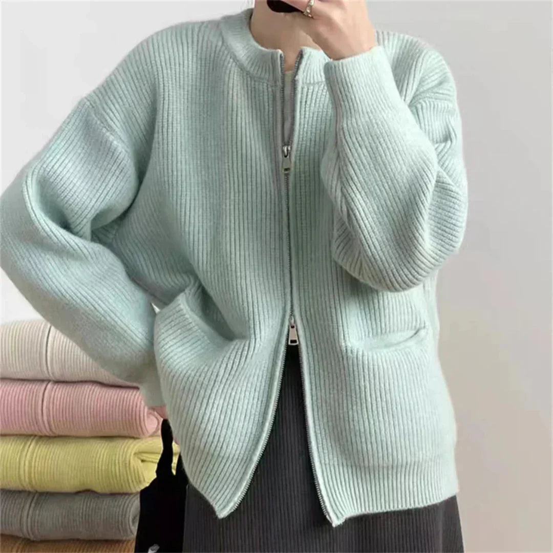 Lune London | Cardigan - Ribbed Texture - Zipper - Oversized Fit - With Pockets