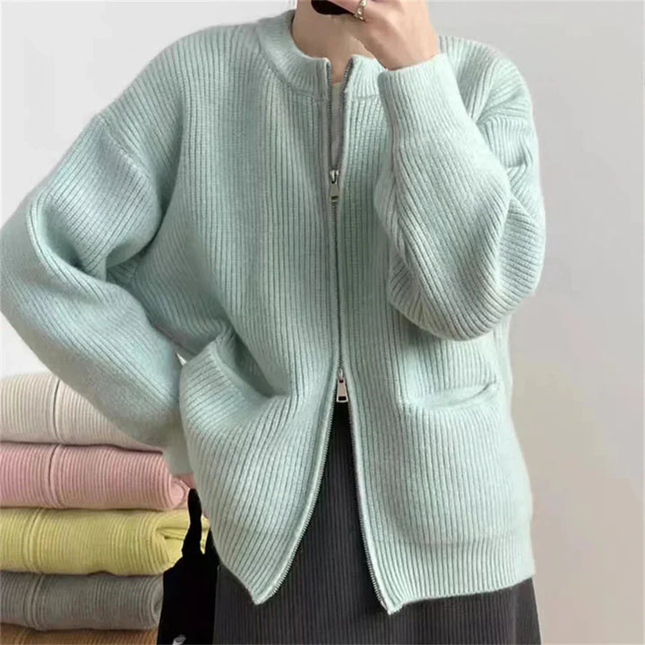 Lune London | Cardigan - Ribbed Texture - Zipper - Oversized Fit - With Pockets
