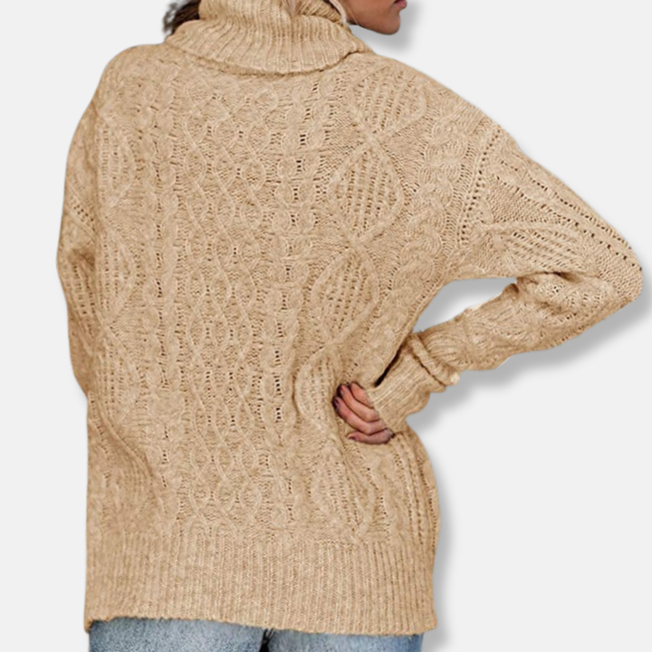 Lune London | Turtleneck Sweater - Cable Knit Tunic Length Sweater
