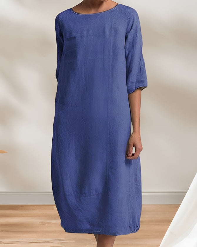 Lune London | Ladies Casual Linen Look Simple Midi Dress