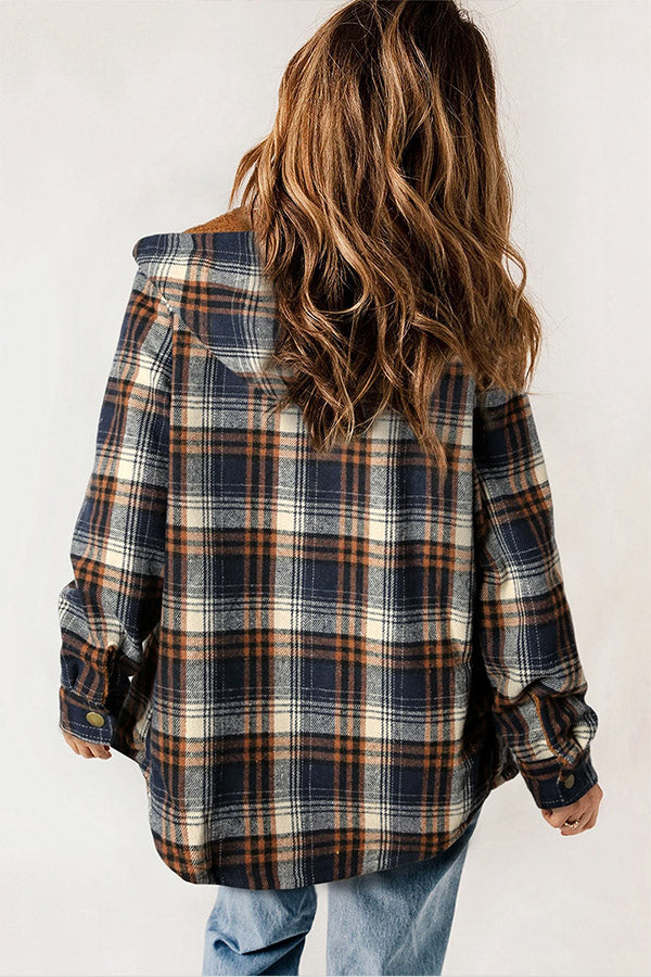 Lune London | Button Sherpa lined hooded flannel jacket