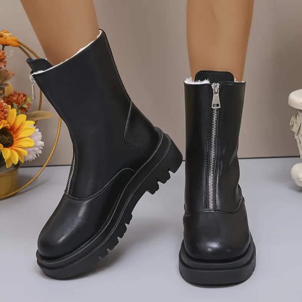 Lune London | Ankle boots - Leather look - Chunky sole - Side zipper - Comfortable and stylish