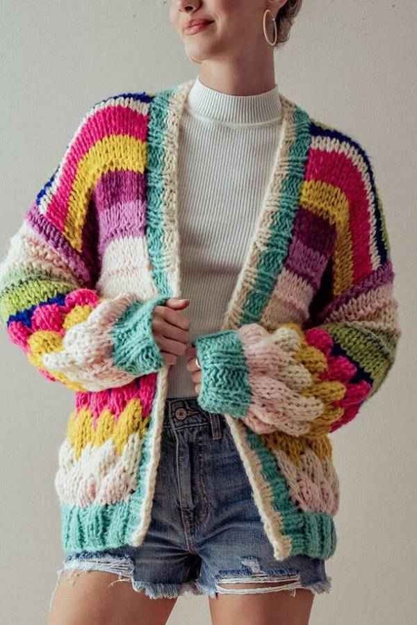 Lune London | Striped chunky knit cardigan jacket