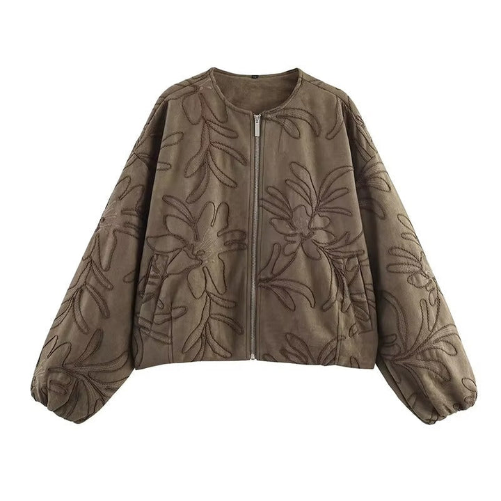 Lune London | Bomber jacket with suede texture and embroidery