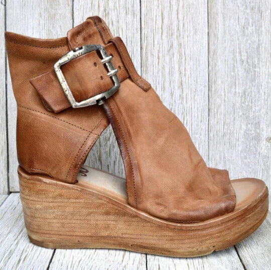 Lune London | Offene High Top Sandalen mit Keilabsatz und Schnalle für Damen