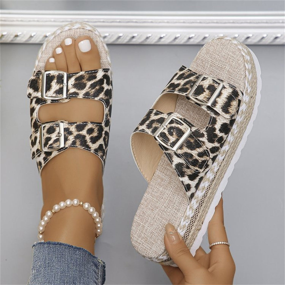 Lune London | Sandals with Double Buckle and Leopard Print