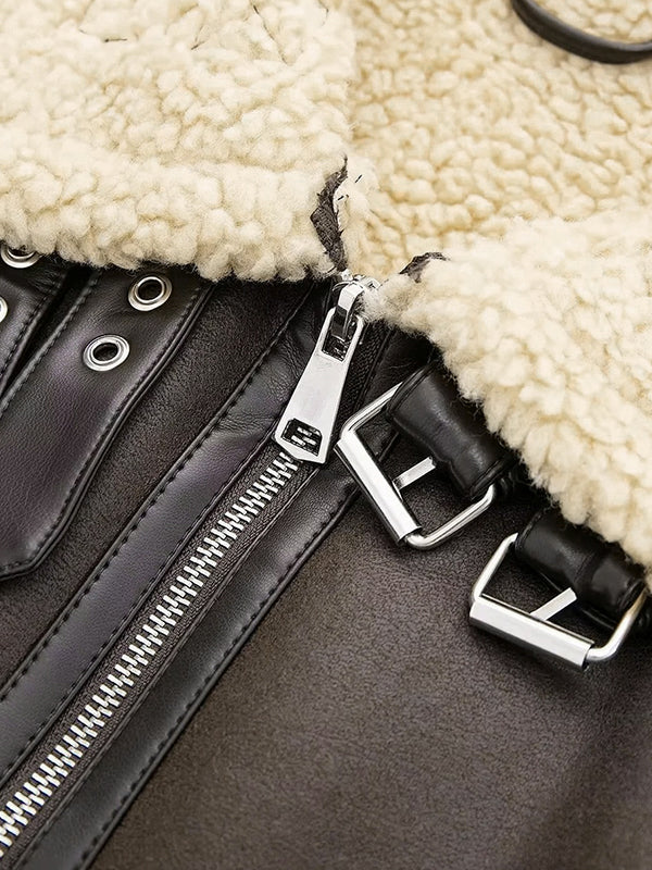 Lune London | Brown lambswool lined leather splice short jacket