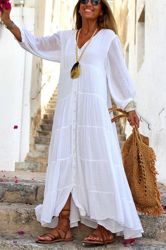Lune London | Seraphina Cotton-Linen Blend Button-Up Tiered Maxi Dress