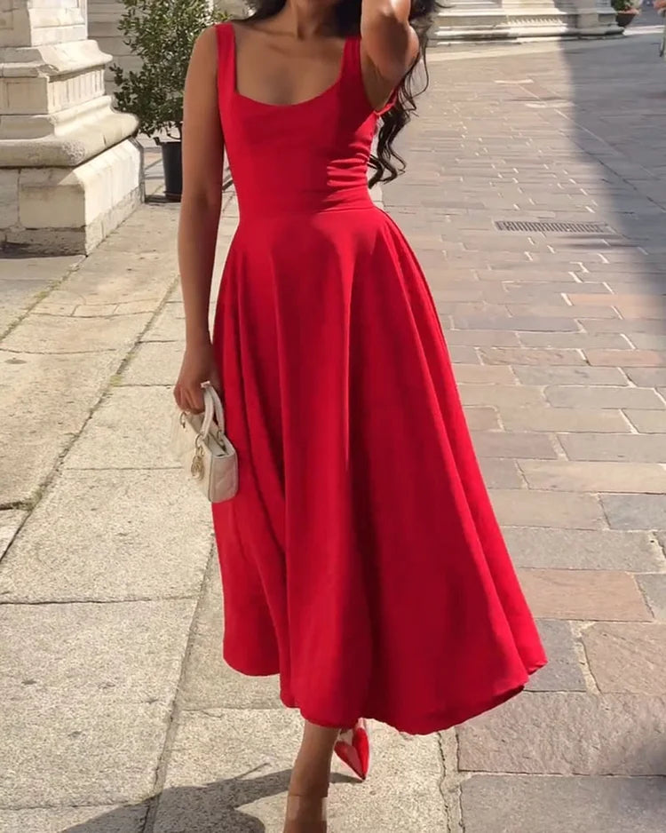 Lune London | Red Fitted Midi Dress with Straps