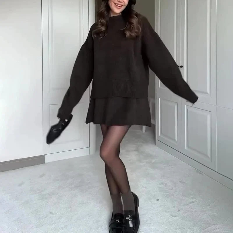 Lune London | Knitted Set - Oversized Sweater & Mini Skirt - Autumn Outfit