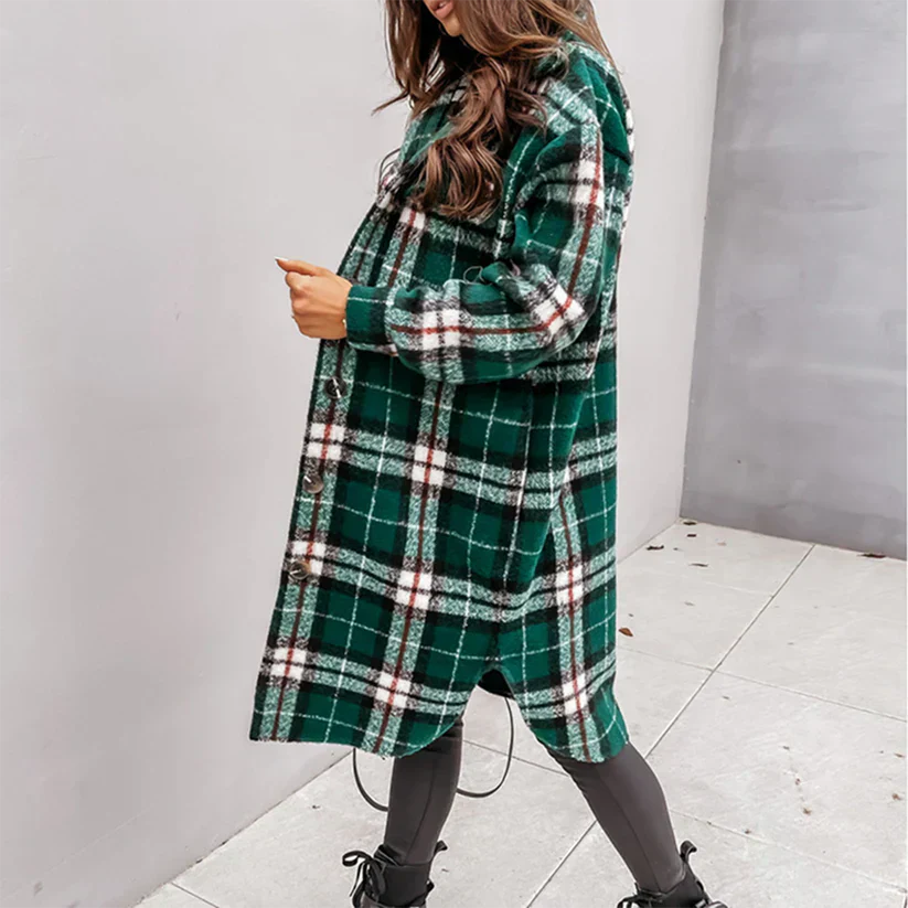 Lune London | manteau d'hiver long à carreaux avec ceinture