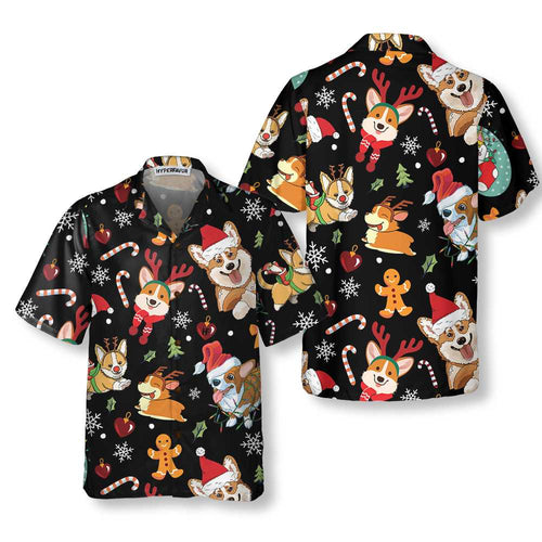 Lune London | Adorable Corgis Happy Christmas Hawaiian Shirt, Funny Christmas Shirt for Dog, Christmas Gift for Corgi Lovers