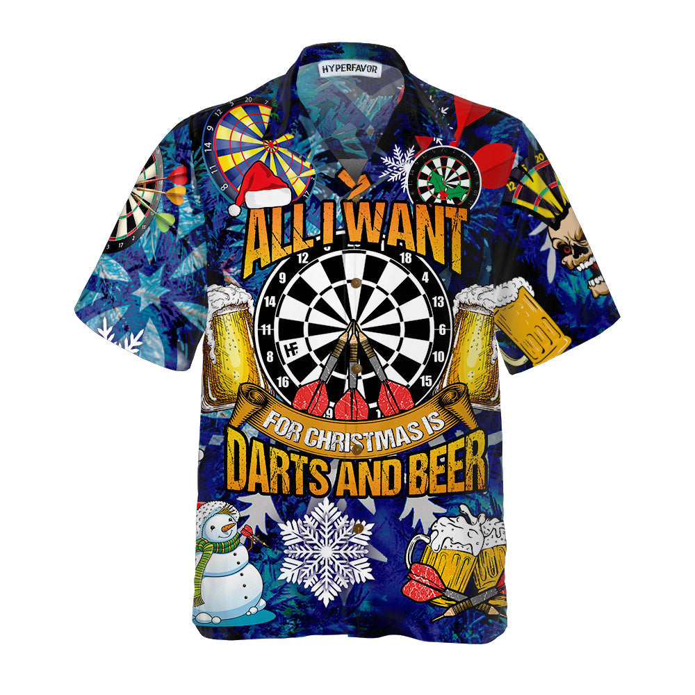 Lune London | All I want for Christmas is darts and a Hawaiian shirt, fun Christmas T-shirt for men, best Christmas gift idea