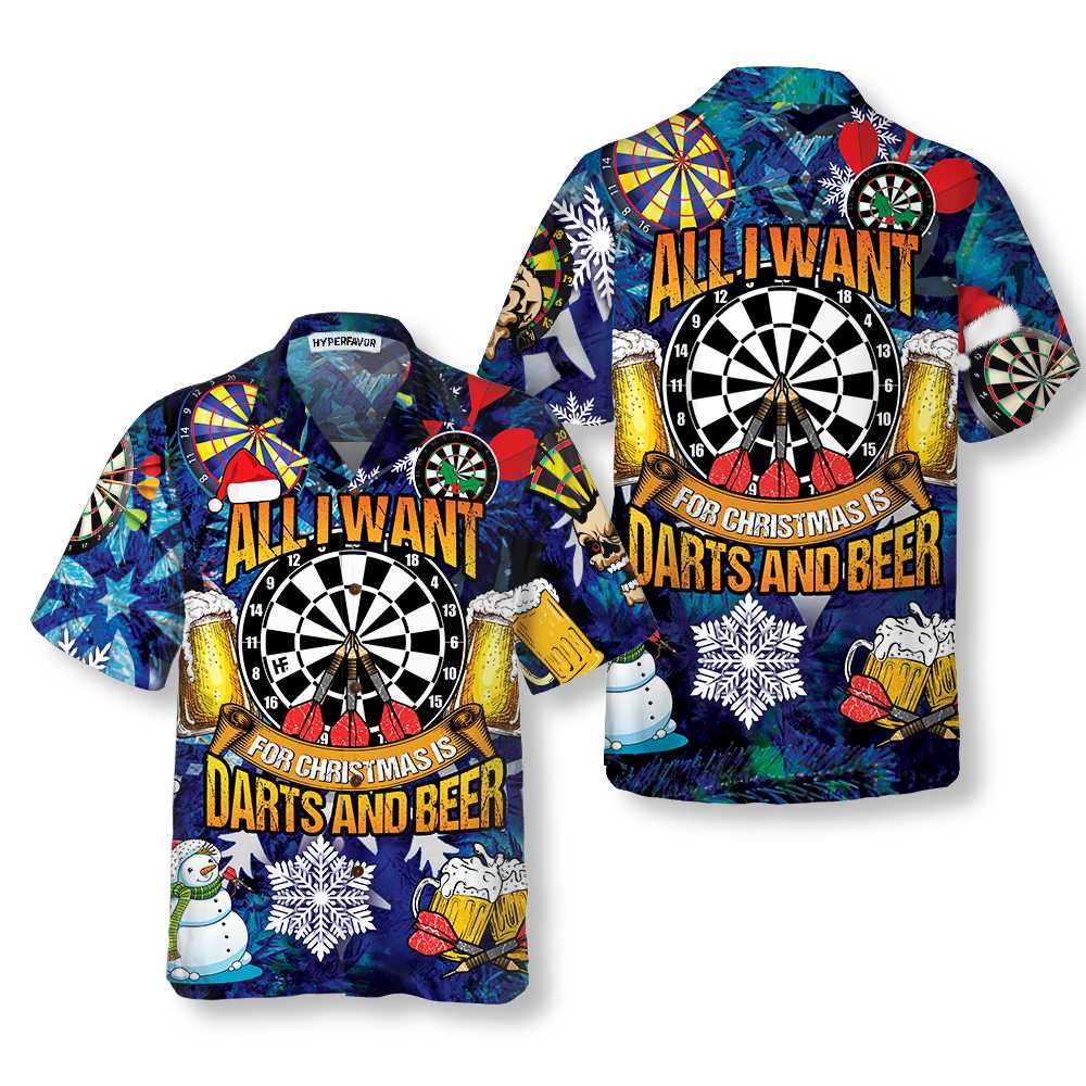 Lune London | All I want for Christmas is darts and a Hawaiian shirt, fun Christmas T-shirt for men, best Christmas gift idea