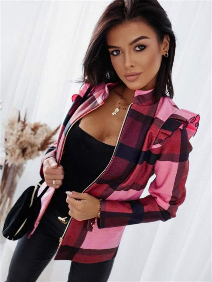 Lune London | Women’s Jacket - Checked Pattern - Practical Zip Closure and Pointed Collar - Perfect for Autumn