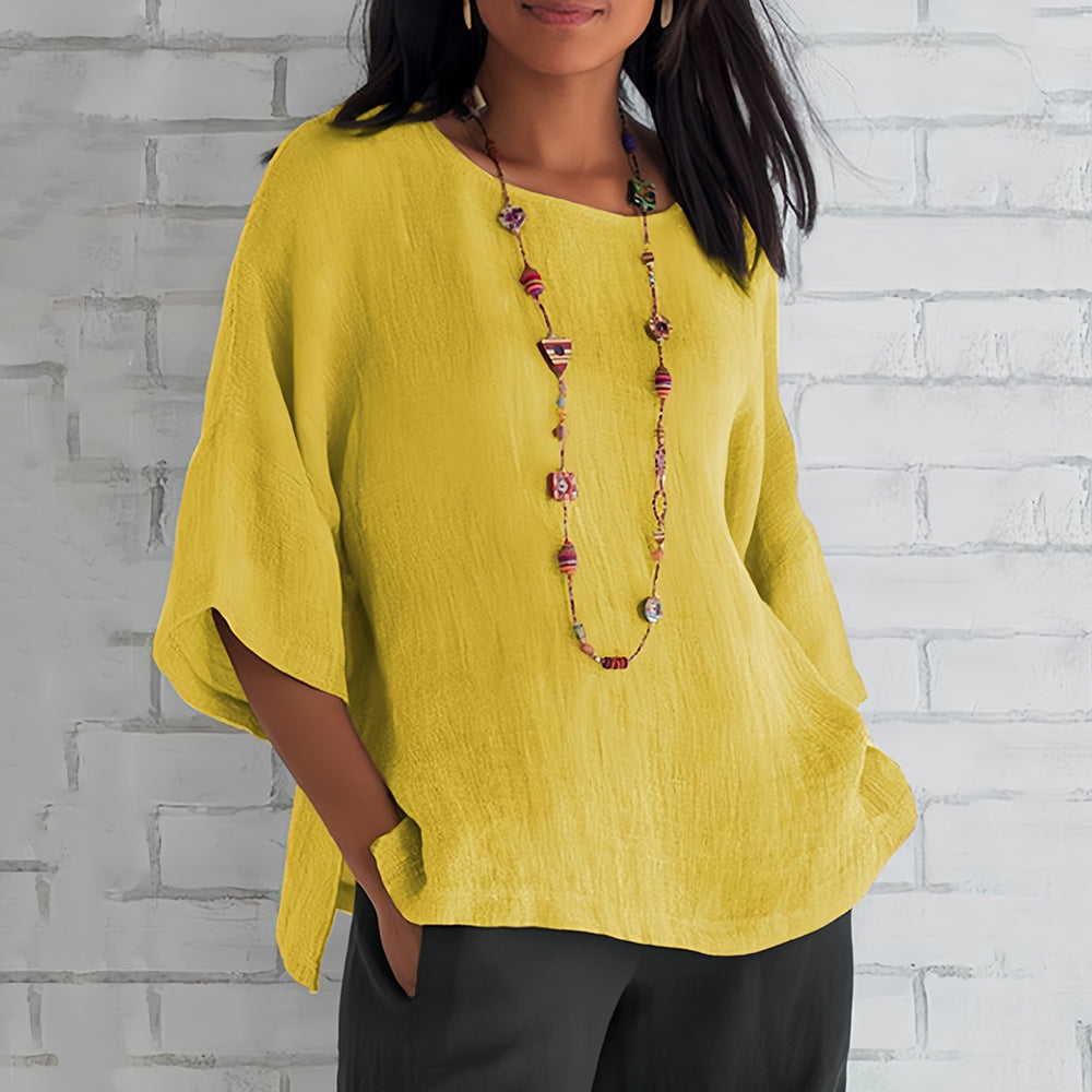 Lune London | Pink Loose Round Neck Shirt with 3/4 Sleeves for Women