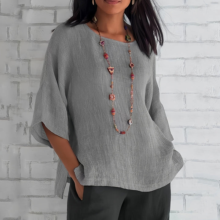 Lune London | Pink Loose Round Neck Shirt with 3/4 Sleeves for Women